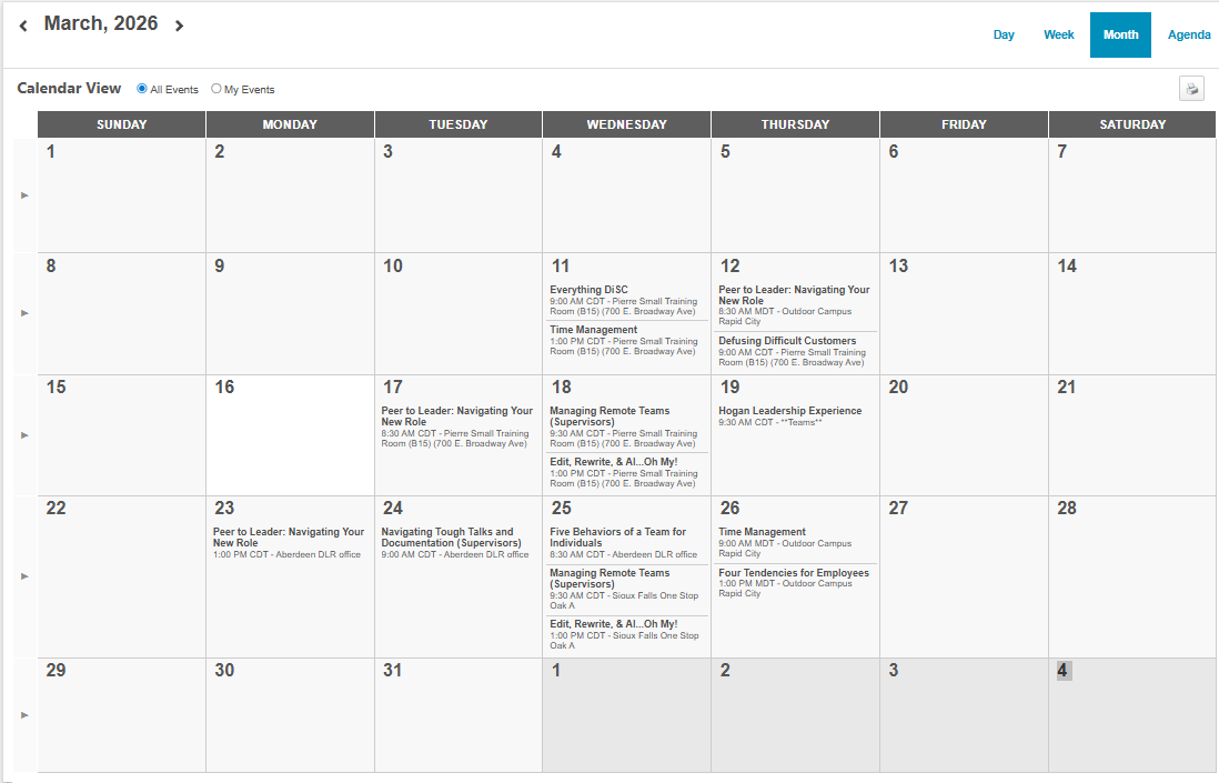 March 2026 Training Calendar