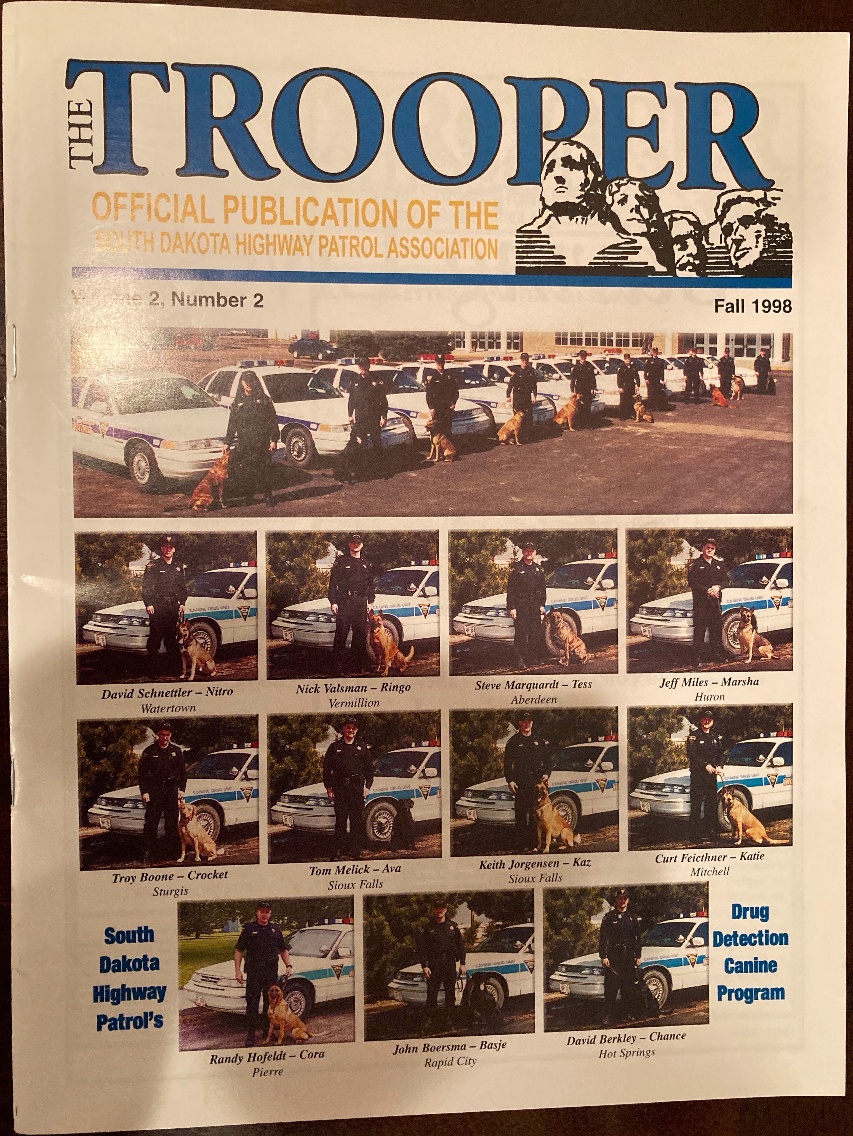 Image of newspaper clipping from 1995 of Highway Patrol Police Service dogs at the time