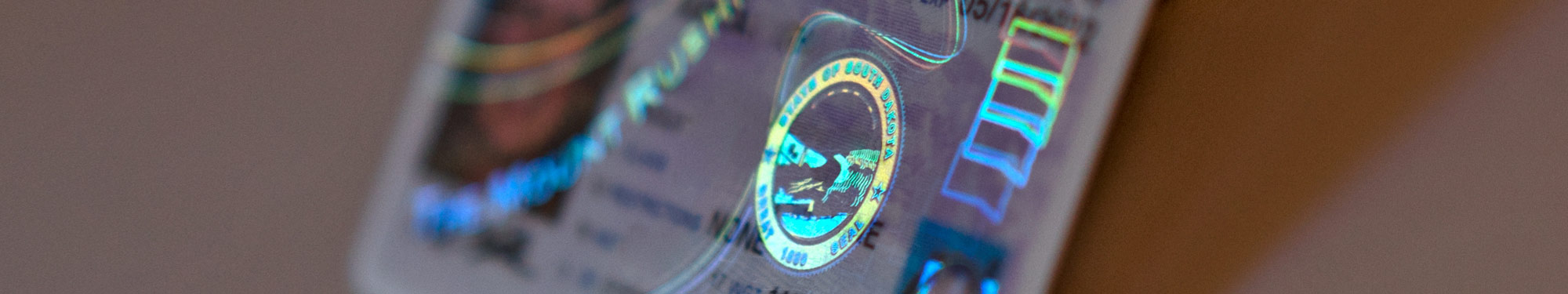 close up image of a South Dakota driver license with the state seal in reflective ink