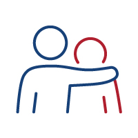 Image of icon with one person's arm wrapped around another person in comfort