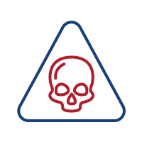 Image of Poison icon - blue triangle with red skull inside