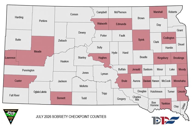 Map of checkpoint counties for July