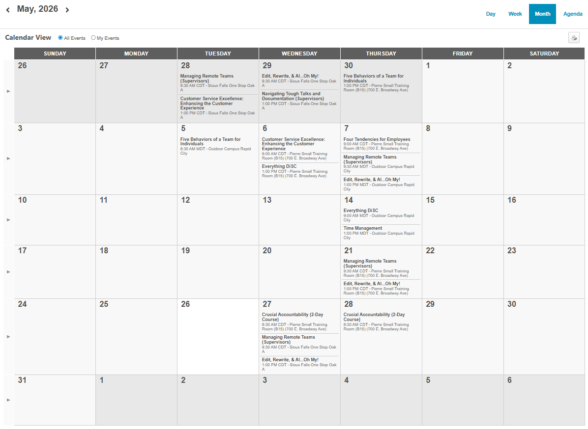 May training calendar image