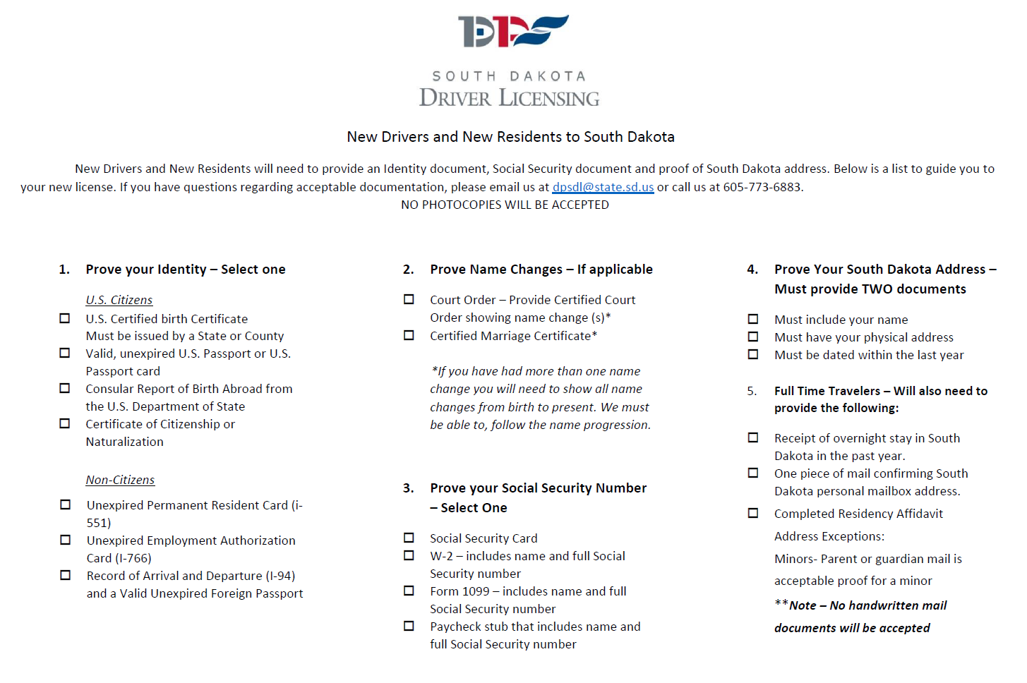 Image of documents required for new applicants, first time applicants, or transfers from another state