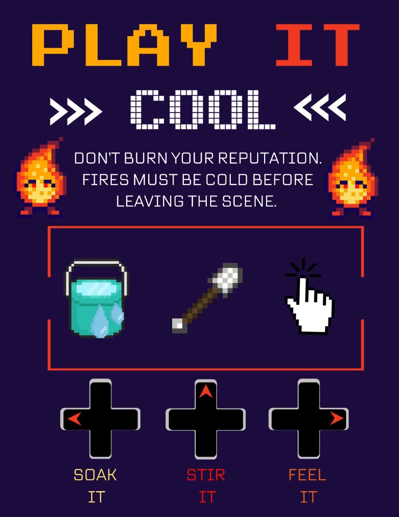 Image of play it cool logo - blue box with arcade game-like images