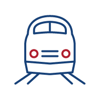 Image of icon with train engine on railroad tracks